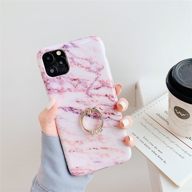 For iPhone 11 TPU Smooth Marble with Ring Metal Rhinestone Bracket Mobile Phone Protective Case(Snowflake Powder Q6)-garmade.com