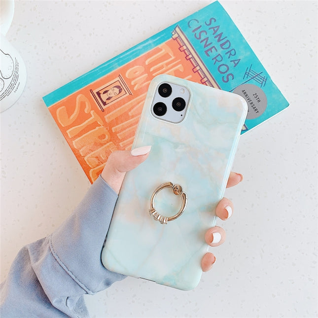 For iPhone 11 TPU Smooth Marble with Ring Metal Rhinestone Bracket Mobile Phone Protective Case(Floating marble Q4)-garmade.com