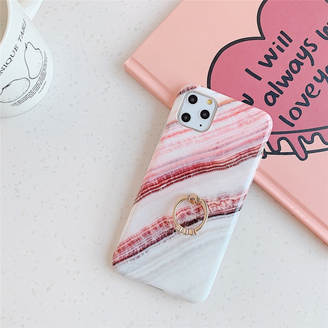 For iPhone 11 TPU Smooth Marble with Ring Metal Rhinestone Bracket Mobile Phone Protective Case(Granite Q9)-garmade.com