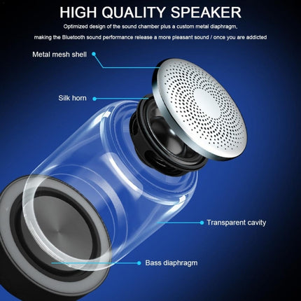 C7 Bluetooth 5.0 Speaker Transparent LED Luminous Subwoofer TWS 6D Surround HIFI Stereo Cool Audio(Black)-garmade.com