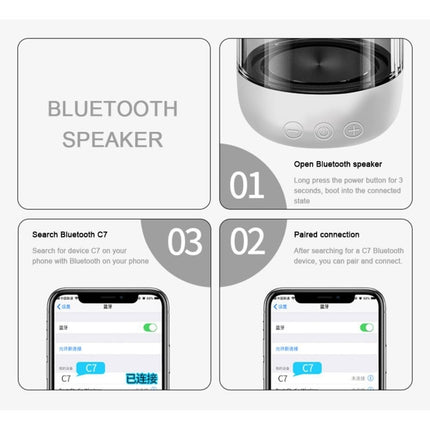 C7 Bluetooth 5.0 Speaker Transparent LED Luminous Subwoofer TWS 6D Surround HIFI Stereo Cool Audio(Black)-garmade.com