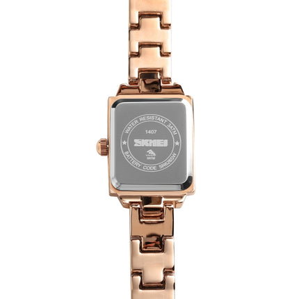SKMEI 1407 Business Fashion Watch with Diamonds Delicate and Elegant Square Zinc Alloy Quartz Watch for Women Rose Gold-garmade.com