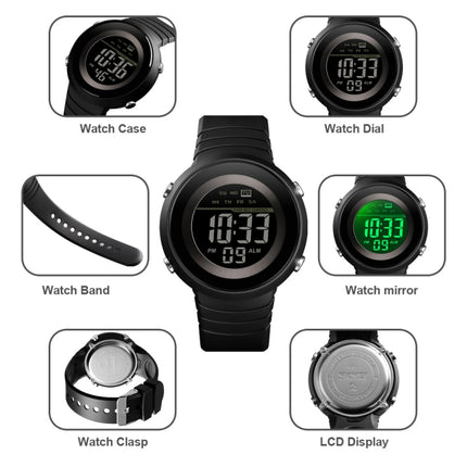 SKMEI 1497 Fashion Simple Backlight Single Display Electronic Watch Timing Alarm Watch(Black White)-garmade.com