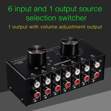 B016 6 Input 1 Output Audio Signal Source Selection Switcher, Output Volume Adjustment Control RCA Port-garmade.com