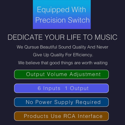B016 6 Input 1 Output Audio Signal Source Selection Switcher, Output Volume Adjustment Control RCA Port-garmade.com