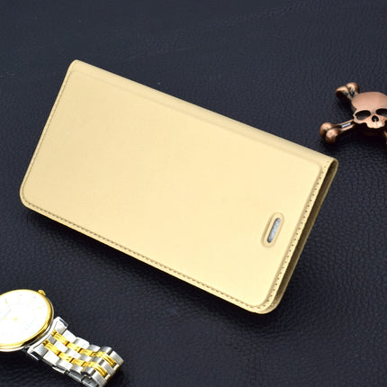 For iPhone 11 Ultra-thin Voltage Plain Magnetic Suction Card TPU+PU Mobile Phone Jacket with Chuck and Bracket(Gold)-garmade.com