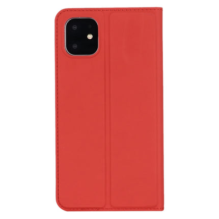 For iPhone 11 Ultra-thin Voltage Plain Magnetic Suction Card TPU+PU Mobile Phone Jacket with Chuck and Bracket(Red)-garmade.com