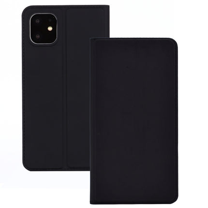 For iPhone 11 Pro Ultra-thin Voltage Plain Magnetic Suction Card TPU+PU Mobile Phone Jacket with Chuck and Bracket(Black)-garmade.com