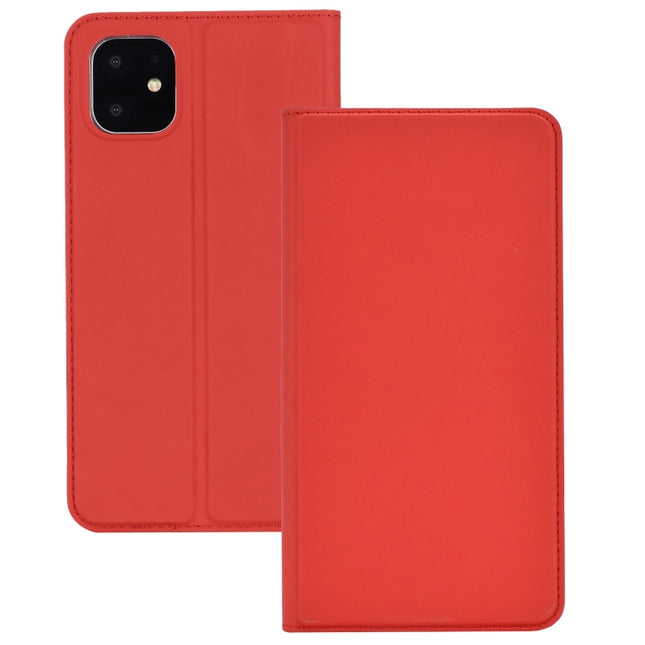 For iPhone 11 Pro Ultra-thin Voltage Plain Magnetic Suction Card TPU+PU Mobile Phone Jacket with Chuck and Bracket(Red)-garmade.com