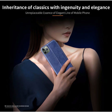 For iPhone 11 Pro Integrated Electricity Pressing Retro Texture Magnetic TPU+PU Leather Case with Card Slot & Holder(Blue)-garmade.com