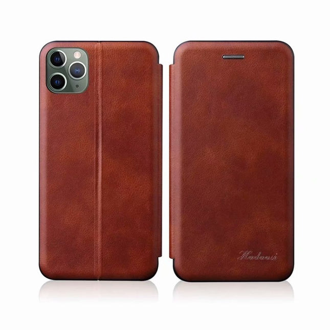 For iPhone 11 Pro Integrated Electricity Pressing Retro Texture Magnetic TPU+PU Leather Case with Card Slot & Holder(Brown)-garmade.com