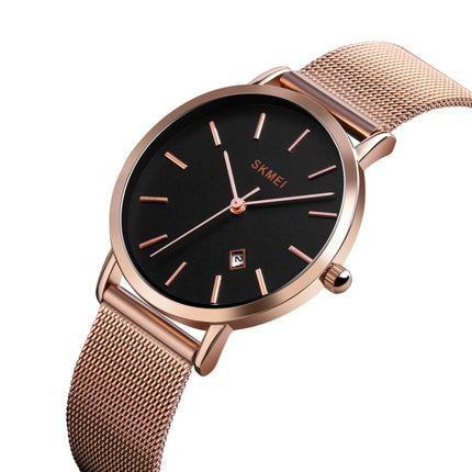 SKMEI 1530 Fashion Europe And America Simple Business Women Wristwatch Elegant Thin Female Student Quartz Watch(Rose Gold)-garmade.com