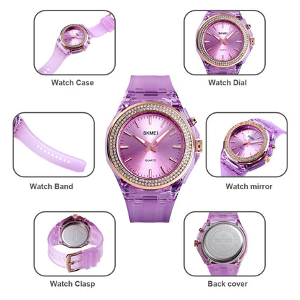 SkMEI 1553 Women LED Color Light Transparent Waterproof Watch Inlaid With Water Drill(Silvery)-garmade.com