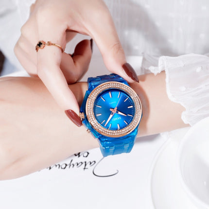 SkMEI 1553 Women LED Color Light Transparent Waterproof Watch Inlaid With Water Drill(Blue)-garmade.com