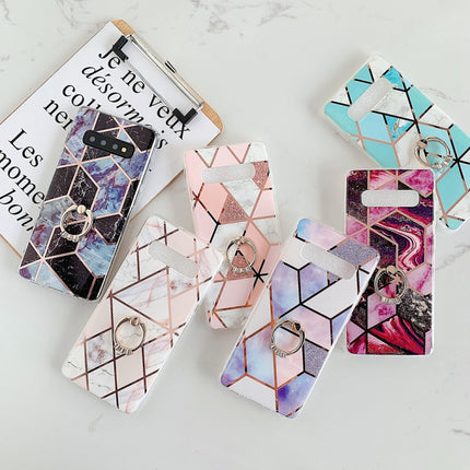 For Galaxy S10 Plating Colorful Geometric Pattern Mosaic Marble TPU Mobile Phone Case Rhinestone Stand Ring(Pink PR1)-garmade.com