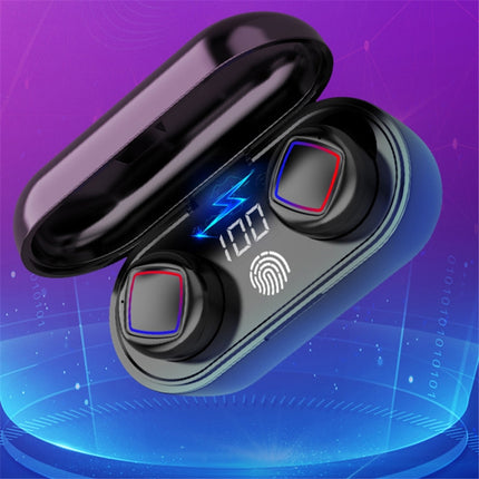TWS Fingerprint Touch Bluetooth Headset LED Battery Display With Charging Bin(Black)-garmade.com