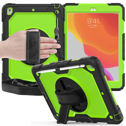 For iPad 10.2 Shockproof Colorful Silica Gel + PC Protective Case with Holder & Shoulder Strap & Hand Strap & Pen Slot(Black+Green)-garmade.com