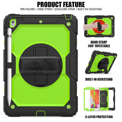 For iPad 10.2 Shockproof Colorful Silica Gel + PC Protective Case with Holder & Shoulder Strap & Hand Strap & Pen Slot(Black+Green)-garmade.com