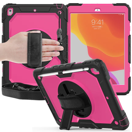For iPad 10.2 Shockproof Colorful Silica Gel + PC Protective Case with Holder & Shoulder Strap & Hand Strap & Pen Slot(Black+Hot Pink)-garmade.com