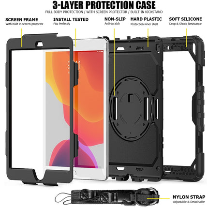 For iPad 10.2 Shockproof Colorful Silica Gel + PC Protective Case with Holder & Shoulder Strap & Hand Strap & Pen Slot(Black)-garmade.com