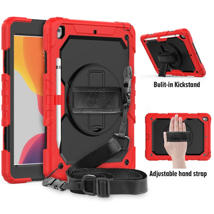 For iPad 10.2 Shockproof Colorful Silica Gel + PC Protective Case with Holder & Shoulder Strap & Hand Strap & Pen Slot(Red)-garmade.com