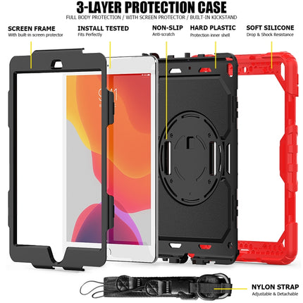 For iPad 10.2 Shockproof Colorful Silica Gel + PC Protective Case with Holder & Shoulder Strap & Hand Strap & Pen Slot(Red)-garmade.com