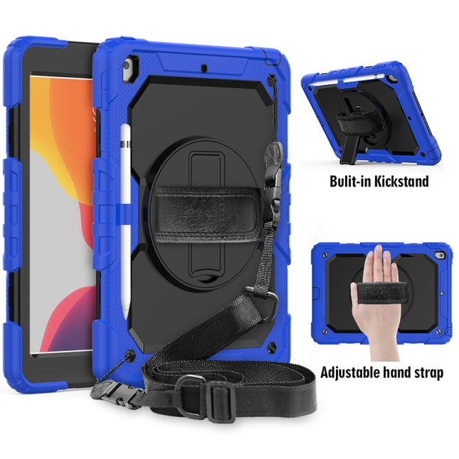 For iPad 10.2 Shockproof Colorful Silica Gel + PC Protective Case with Holder & Shoulder Strap & Hand Strap & Pen Slot(Blue)-garmade.com