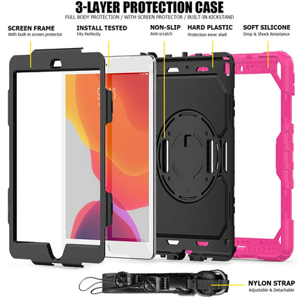 For iPad 10.2 Shockproof Colorful Silica Gel + PC Protective Case with Holder & Shoulder Strap & Hand Strap & Pen Slot(Hot Pink)-garmade.com