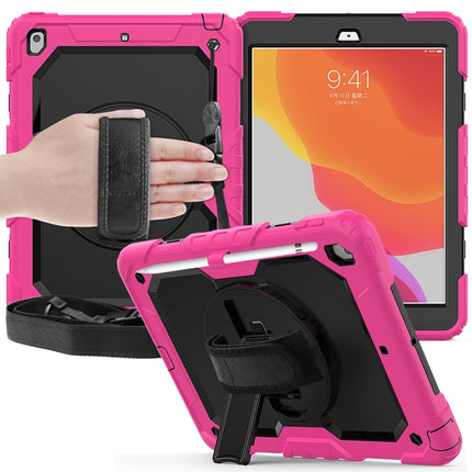 For iPad 10.2 Shockproof Colorful Silica Gel + PC Protective Case with Holder & Shoulder Strap & Hand Strap & Pen Slot(Hot Pink)-garmade.com