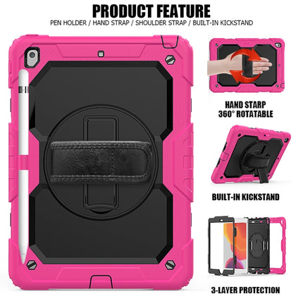 For iPad 10.2 Shockproof Colorful Silica Gel + PC Protective Case with Holder & Shoulder Strap & Hand Strap & Pen Slot(Hot Pink)-garmade.com