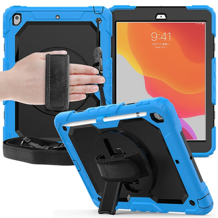 For iPad 10.2 Shockproof Colorful Silica Gel + PC Protective Case with Holder & Shoulder Strap & Hand Strap & Pen Slot(Light Blue)-garmade.com
