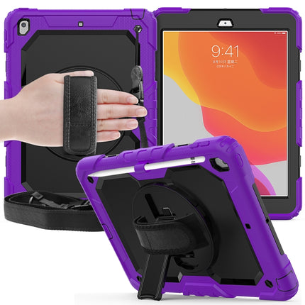For iPad 10.2 Shockproof Colorful Silica Gel + PC Protective Case with Holder & Shoulder Strap & Hand Strap & Pen Slot(Purple)-garmade.com