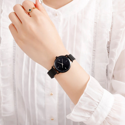 SKMEI 1528 Simple Fashion Lady Watch Casual Netting Scale(Black)-garmade.com