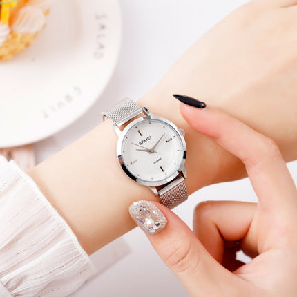 SKMEI 1528 Simple Fashion Lady Watch Casual Netting Scale(Silvery)-garmade.com