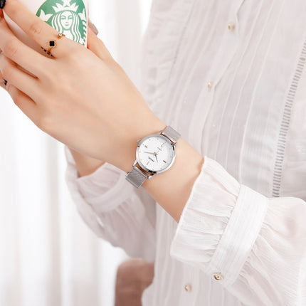 SKMEI 1528 Simple Fashion Lady Watch Casual Netting Scale(Silvery)-garmade.com