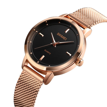 SKMEI 1528 Simple Fashion Lady Watch Casual Netting Scale(Rose Gold)-garmade.com