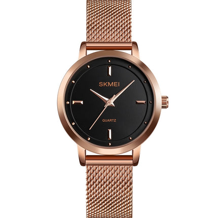 SKMEI 1528 Simple Fashion Lady Watch Casual Netting Scale(Rose Gold)-garmade.com