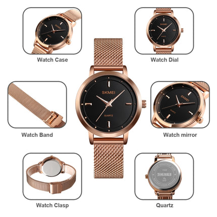 SKMEI 1528 Simple Fashion Lady Watch Casual Netting Scale(Rose Gold)-garmade.com