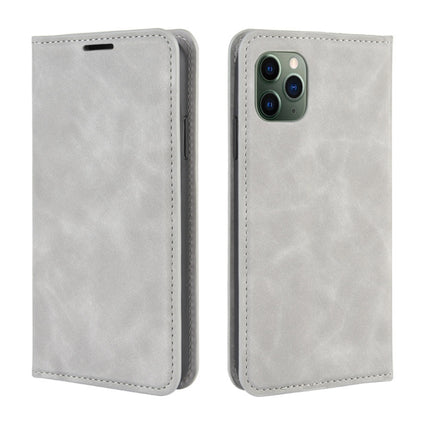 For iPhone 11 Pro Max Retro-skin Business Magnetic Suction Leather Case with Purse-Bracket-Chuck(Grey)-garmade.com