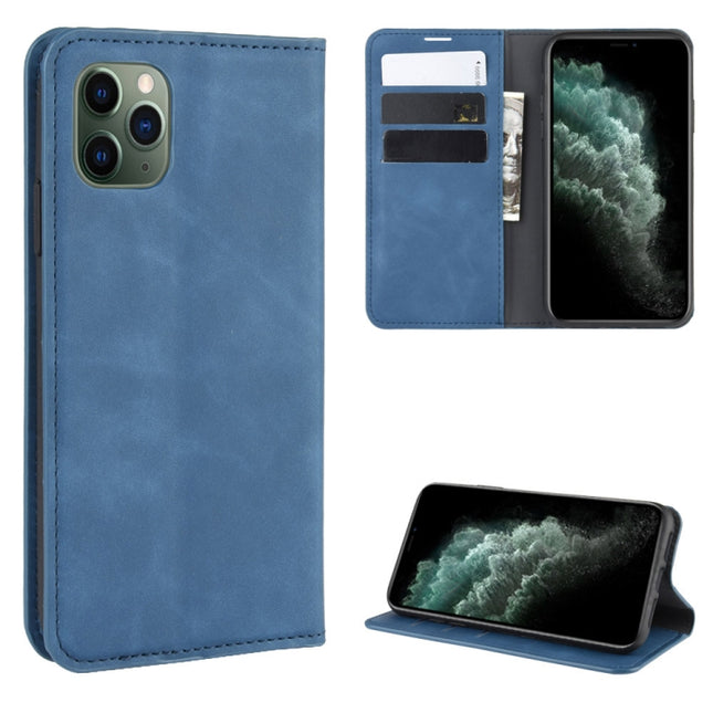 For iPhone 11 Pro Max Retro-skin Business Magnetic Suction Leather Case with Purse-Bracket-Chuck(Dark Blue)-garmade.com