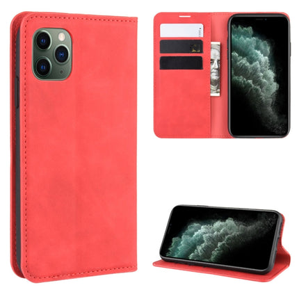 For iPhone 11 Pro Max Retro-skin Business Magnetic Suction Leather Case with Purse-Bracket-Chuck(Red)-garmade.com