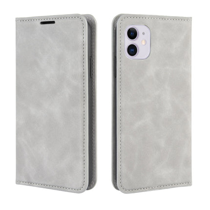 For iPhone 11 Retro-skin Business Magnetic Suction Leather Case with Purse-Bracket-Chuck(Grey)-garmade.com