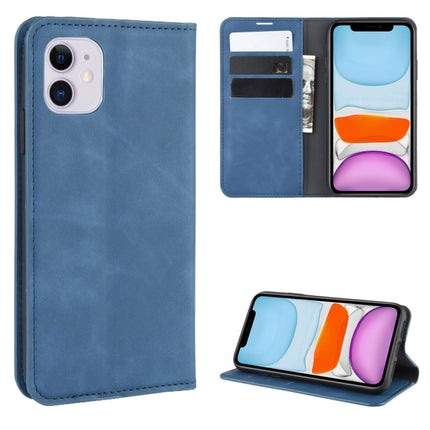 For iPhone 11 Retro-skin Business Magnetic Suction Leather Case with Purse-Bracket-Chuck(Dark Blue)-garmade.com
