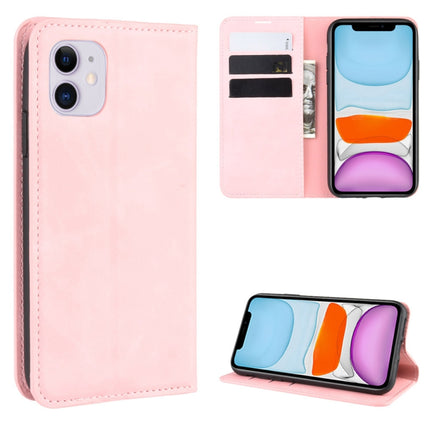 For iPhone 11 Retro-skin Business Magnetic Suction Leather Case with Purse-Bracket-Chuck(Pink)-garmade.com