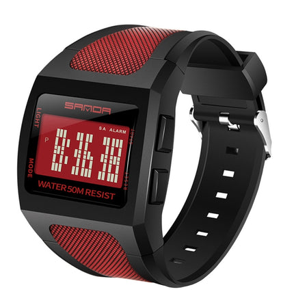 SANDA 222 Men Sports Outdoor Mountaineering Digital Electronic Watch Square Multi functional Waterproof Watch(Red)-garmade.com