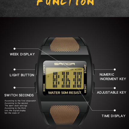 SANDA 222 Men Sports Outdoor Mountaineering Digital Electronic Watch Square Multi functional Waterproof Watch(Red)-garmade.com