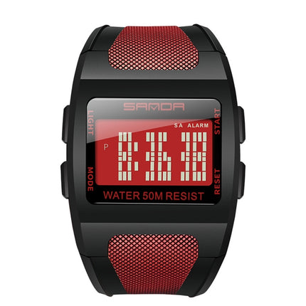 SANDA 222 Men Sports Outdoor Mountaineering Digital Electronic Watch Square Multi functional Waterproof Watch(Red)-garmade.com