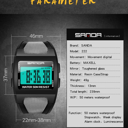 SANDA 222 Men Sports Outdoor Mountaineering Digital Electronic Watch Square Multi functional Waterproof Watch(Red)-garmade.com