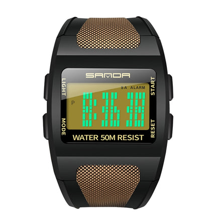 SANDA 222 Men Sports Outdoor Mountaineering Digital Electronic Watch Square Multi functional Waterproof Watch(Gold)-garmade.com