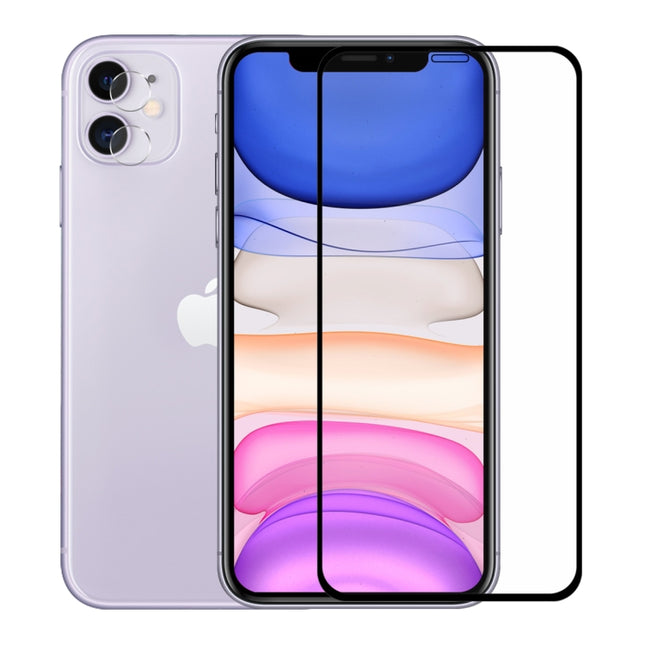 For iPhone 11 Hat-Prince 2 in 1 Full Glue 0.26mm 9H 2.5D Tempered Glass Full Coverage Protector + 0.2mm 9H 2.15D Round Edge Rear Camera Lens Tempered Glass Film-garmade.com